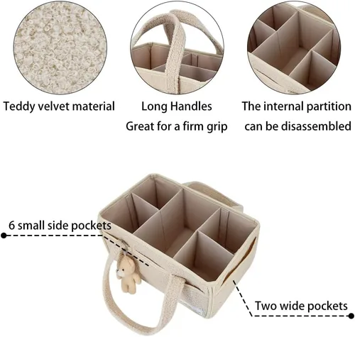 Vista 8 de Buzz&Bloom Organizador de pañales de peluche para bebé, elegante cesta de almacenamiento para artículos esenciales para recién nacidos y estación