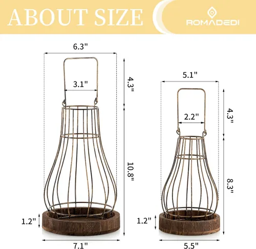 Vista 12 de Romadedi Faroles Decorativos de Granja para el Hogar - Portavelas Rústicos Decorativos para Velas, para la Sala de Estar, Cocina, Comedor, Mesa