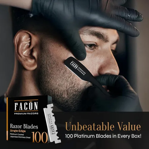 Vista 13 de Facón - Maquinilla de afeitar recta para hombre, kit profesional de afeitar de borde recto con 100 cuchillas, afeitadora barbero japonesa de acero