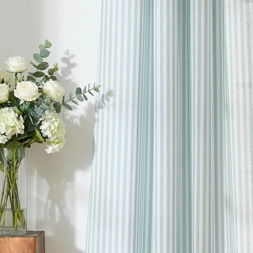 Vista 10 de jinchan Linen Blackout Curtains Back Tab 96 Inch 2 Panels Striped Blue Blue Stripe Lined