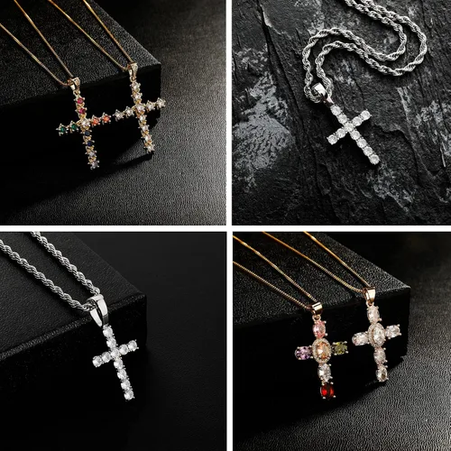 Vista 7 de Cross Necklace for Women 18K Gold Plated Iced Out CZ Crucifix Cross Necklace for Men Dainty Mens Faith Pendant