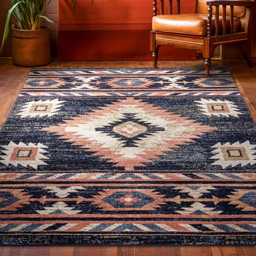 Vista 9 de Well Woven Tulsa Lea Azul Alfombra Tradicional Tribal del Suroeste 5x7 (5'3" x 7'3")