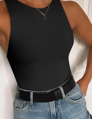 Vista 5 de Saslax Lindos mamelucos de cuello alto sin mangas con espalda cruzada para mujer