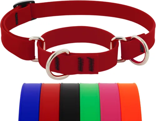Vista 8 de LupinePet Collar de perro impermeable Splash Martingale, rosa neón, 3/4 pulgadas de ancho, se ajusta de 14 a 20 pulgadas, fabricado con BioThane