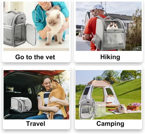 Vista 7 de Texsens Mochila para gatos expandible para mascotas, mochila para mascotas para gatos medianos y perros pequeños, ideal para viajes, senderismo y al