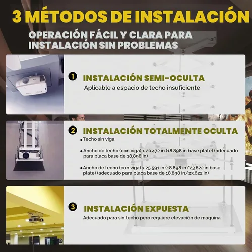 Vista 2 de CGOLDENWALL Soporte de techo motorizado para proyector oculto de 3.3 ft, capacidad de 44 libras, placa base personalizable de 18.9 x 18.9 pulgadas