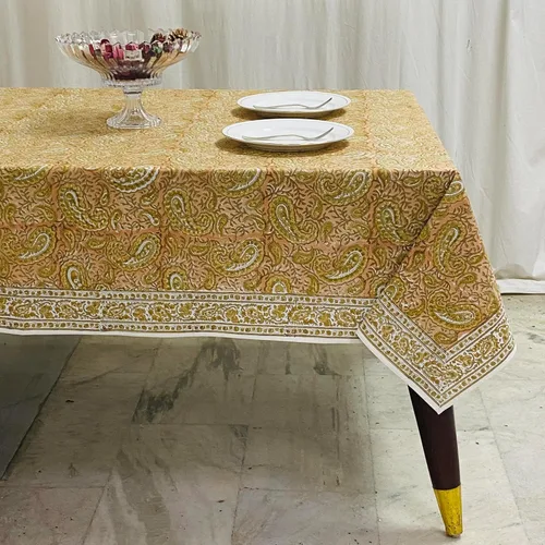 Vista 307 de Ridhi Mantel cuadrado con estampado de bloques de mano de caléndula ámbar