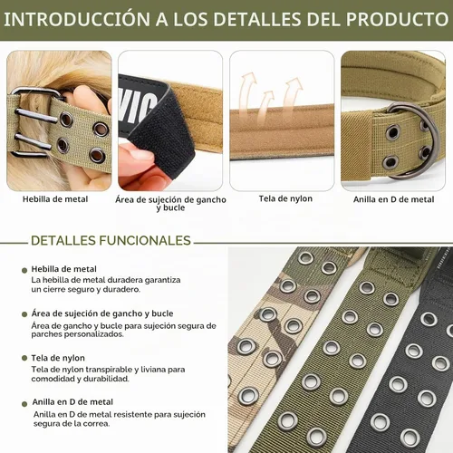 Vista 2 de Collar táctico para perro con parches para nombre, negro: M