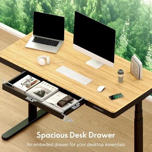 Vista 8 de FLEXISPOT Q8 - Escritorio de pie de bambú de 55" con motor dual, estación de trabajo de computadora eléctrica de altura ajustable en 3 etapas