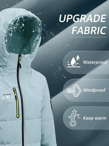 Vista 7 de Chaqueta aislante para mujer, resistente al viento, impermeable, con capucha, para esquí, snowboard, con múltiples bolsillos
