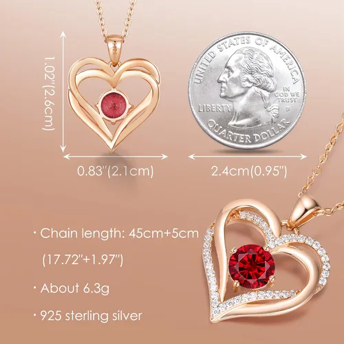Vista 5 de LOUISA SECRET Love Heart Birthstone Necklaces for Women 925 Sterling Silver Rose Gold Pendant Forever Diamond Jewelry Valentine's Day Christmas