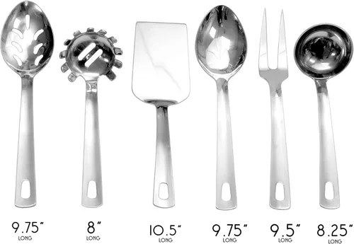 Vista 6 de Darware Juego completo de servir (6 piezas, plateado); con servidor de pasta, tenedor, cuchara ranurada, cucharón y servidor de pasteles/cazuela