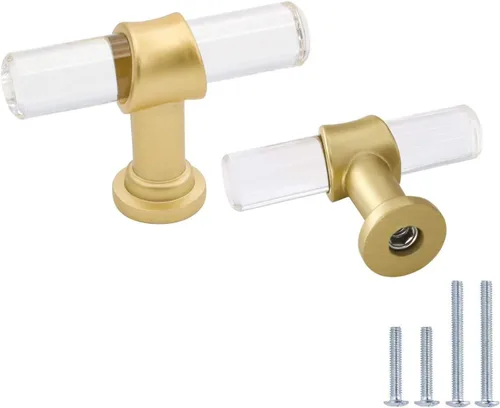 Vista 12 de homdiy LS9165GD76 - Tiradores acrílicos de latón cepillado para cajones, manijas de gabinete transparentes para cajones de tocador, manijas