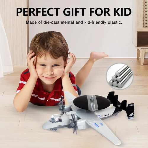 Vista 5 de CORPER TOYS Avión fundido a presión, modelo de avión de juguete de advertencia temprana con sonido y luz azul marino Hawkeye de ataque de tracción