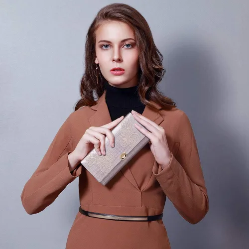 Vista 7 de Carteras de mano de cuero para mujer con triple pliegue carteras grandes