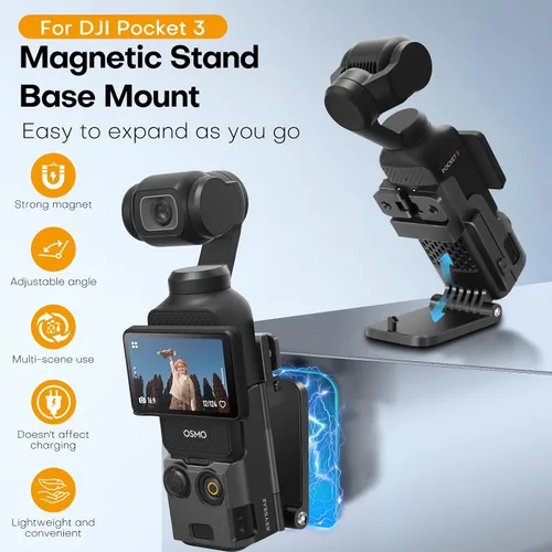Vista 2 de REYGEAK Soporte de montaje magnético para DJI OSMO Pocket 3,180° Soporte de cámara ajustable, accesorios de adaptador de expansión multifuncional