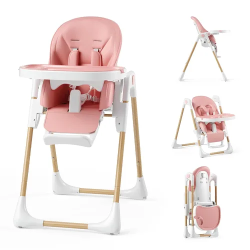 Vista 13 de Kinder King Silla alta plegable para bebés y niños pequeños, asiento Beige