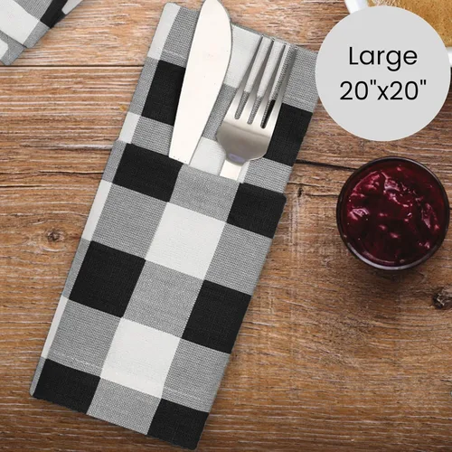 Vista 3 de Cotton Clinic Servilletas de tela 100% algodón, grandes, 20 x 20 pulgadas, juego de 4 servilletas de mesa a cuadros a cuadros – Servilletas de mesa