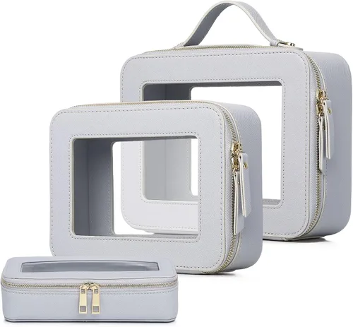 Vista 21 de Pinkmik Pequeña bolsa de maquillaje transparente, mini estuche para cosméticos, bolsa de aseo impermeable con cremallera, organizador de bolsos