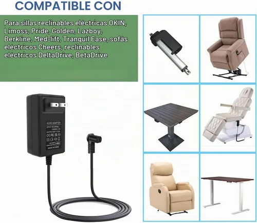 Vista 3 de Fuente de alimentación reclinable de pared de 29 V 2 A para silla elevadora o sillón reclinable eléctrico Limoss Okin, cable de alimentación