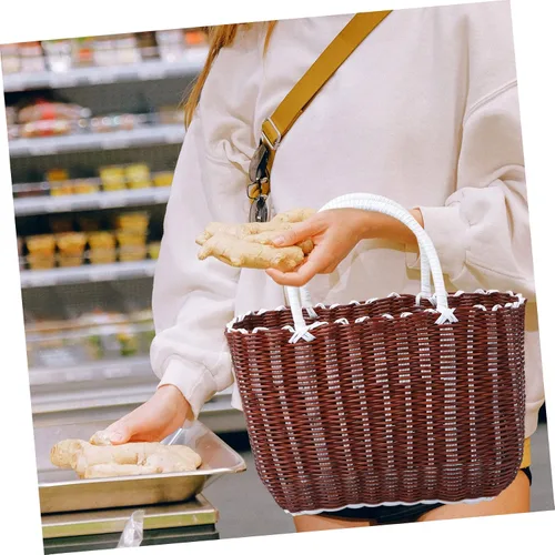 Vista 2 de Cabilock Cesta de plástico para mujer, bolsa de playa para mujer, 1 unidad, organizador de tejido, bolsa de compras, compras para comestibles