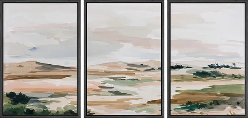 Vista 131 de SIGNWIN Lienzo enmarcado para pared, juego de arte de acuarela pastel, paisaje marrón, naturaleza, naturaleza salvaje, ilustraciones modernas, arte