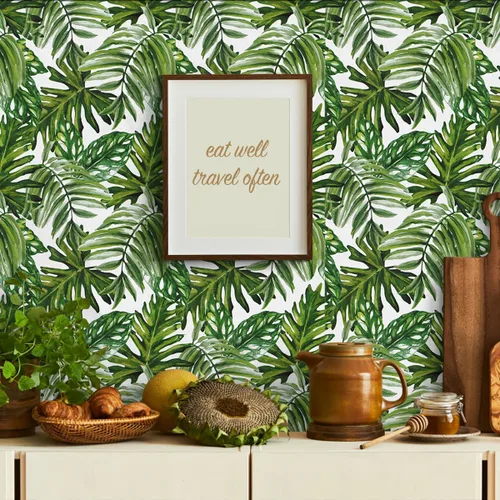 Vista 3 de Papel Tapiz Tropical Despegar y Pegar Papel de Contacto de Selva 17.7 pulgadas x 118.1 pulgadas Papel de Contacto de Hoja de Palma Despegar y Pegar