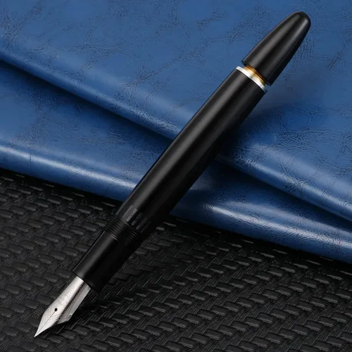 Vista 6 de erofa Majohn P136 Pluma Estilográfica de Pistón Punta Mediana con Caja, Juego de Pluma de Escritura de Resina Negra