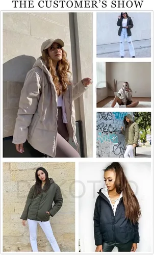 Vista 5 de Dokotoo - Chaqueta acolchada con capucha de invierno 2022 para mujer, abrigo corto con bolsillos