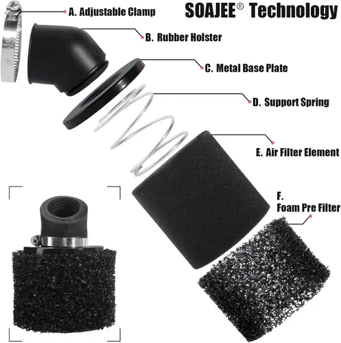 Vista 4 de 2 filtros en ángulo negro de 1.1 pulgadas y 1.102 in para 50cc - 90cc 110cc 125cc 150cc GY6 motor motocicleta ATV Quad Scooter Go Kart Mini Moto