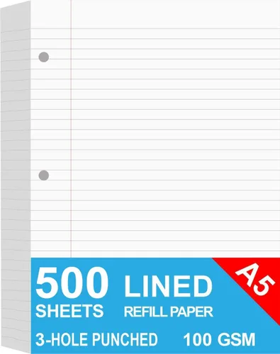 Vista 8 de Papel de relleno A5, repuestos para planificador de 3 agujeros, organizador, papel de carpeta de hojas sueltas, 100 hojas/200 páginas, rayado