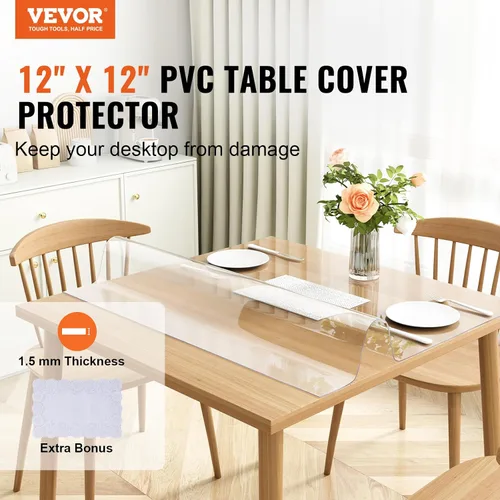 Vista 2 de VEVOR - Mantel cuadrado transparente de PVC, 12" x 12", 1.5mm de grosor, impermeable, resistente a manchas, duradero, para escritorio, mesa de café