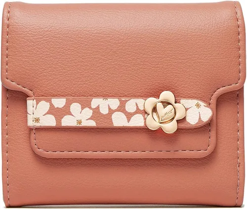 Vista 3 de Carteras para mujer Rfid - Cartera pequeña de cuero con diseño de flores y monedero con cremallera y tarjetero, Naranja, Compacto