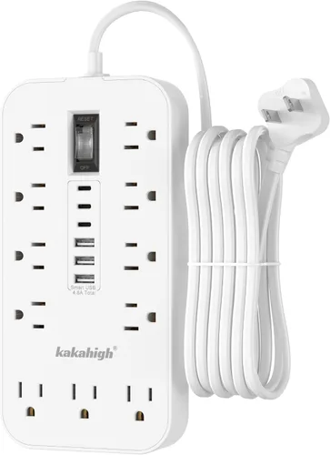 Vista 14 de Regleta de alimentación beige con puertos USB, cable de extensión plano de 5 pies, cable de extensión decorativo de 1625 W con 8 tomas de corriente