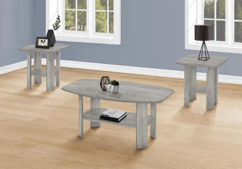 Vista 2 de Monarch Specialties I 7870P - Juego de mesa de 3 piezas, café, extremo, lateral, acento, sala de estar, laminado, gris, transicional
