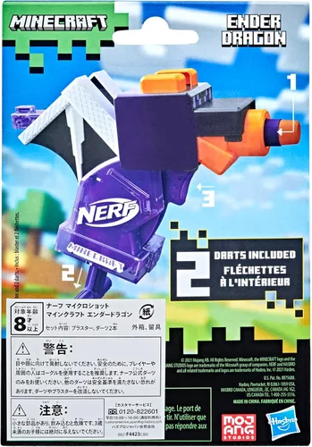 Vista 4 de Nerf MicroShots Minecraft Ender Dragon Mini Blaster, diseño de Minecraft Dragon Mob, incluye 2 dardos oficiales de élite, mango de cebado