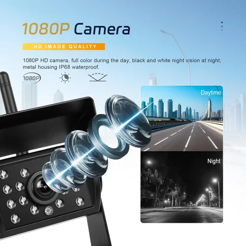 Vista 4 de Cámara de respaldo inalámbrica de 7 pulgadas, monitor IPS 1080P y 4 cámaras de visión trasera para todos los vehículos, cámara