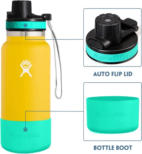 Vista 2 de Tapa abatible automática para botellas de agua Hydro Flask de boca ancha – 12, 16, 18, 32, 40, 64 onzas, tapa de boquilla para botellas de agua