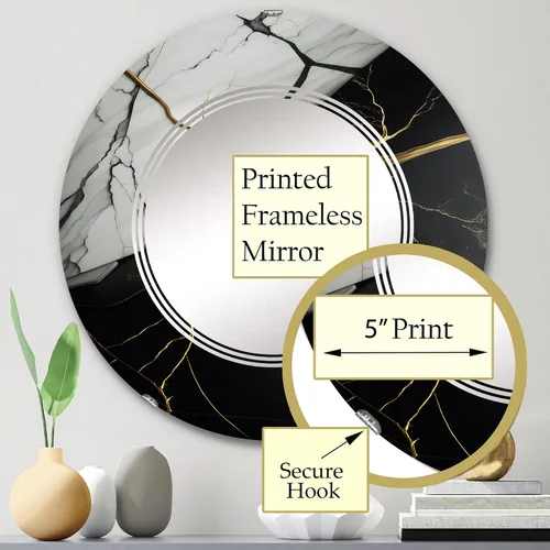 Vista 3 de DesignQ Abstract Geode Black IV- Vanity Mirror, Bathroom Mirrors, Wall Mirrors for Living Room, Bedroom - Round Mirror - Large 24'x24', 32'x32