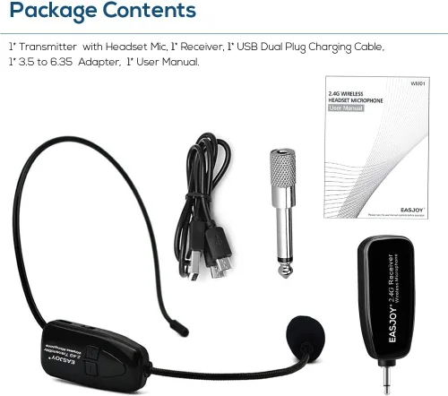 Vista 6 de Auriculares de micrófono inalámbricos, auriculares de micrófono inalámbrico de 2.4G y micrófonos de mano 2 en 1, alcance de 160 pies