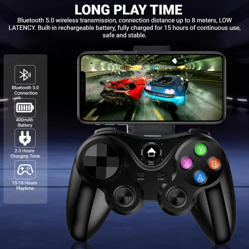 Vista 4 de arVin Wireless Game Controller for iOS & Android, Bluetooth Gamepad Joystick with Phone Holder for iPhone 15/14/13/12, Samsung Galaxy S22/S21/S20