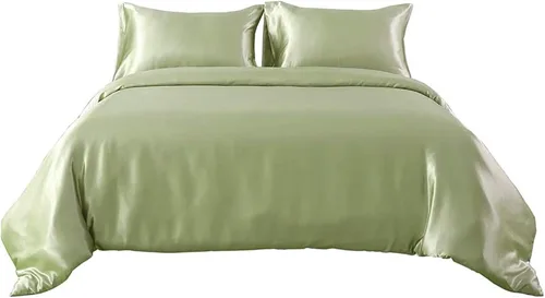 Vista 21 de Juego de edredón 100% satén de seda pura con 2 fundas de almohada, sin arrugas, resistente a la decoloración, una funda de edredón de satén de seda