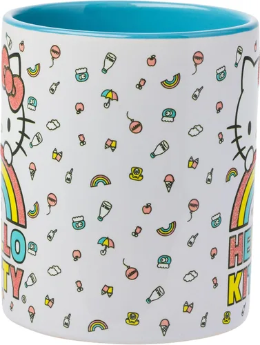 Vista 3 de Silver Buffalo Sanrio Hello Kitty - Taza de cerámica con purpurina arcoíris, 14 onzas