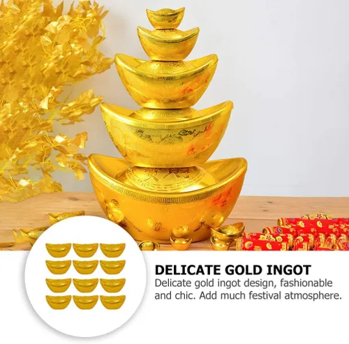 Vista 6 de Estatua china de Feng Shui Yuan Bao, 12 unidades, tono dorado, dinero de la suerte para la suerte, decoración de escritorio, tamaño S, Feng Shui