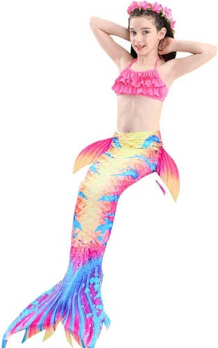 Vista 4 de Traje de baño de cola de sirena para niñas que nadan sin monofín