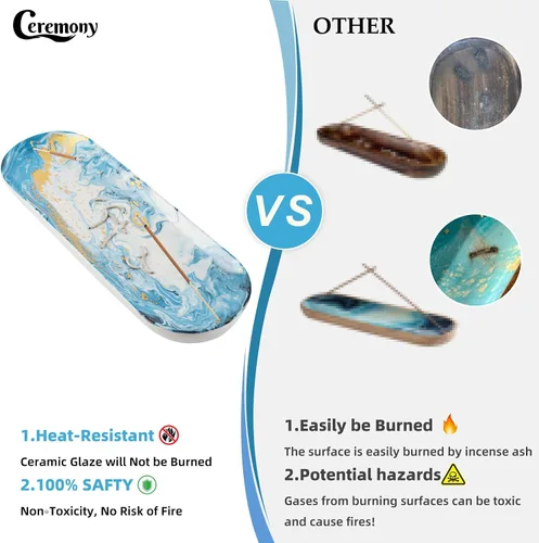 Vista 2 de CEREMONY Soporte de incienso para palos, quemador de incienso de cerámica con 60 varillas de incienso para salvia Palo Santo, soporte resistente al