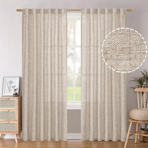 Vista 78 de BGment Cortinas cortas de lino marfil de 36 pulgadas de largo para ventanas de cocina, pequeñas cortinas texturizadas rústicas para café sobre