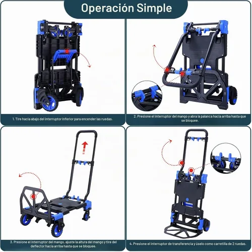 Vista 5 de JJSMKCH Carrito de mano plegable 2 en 1 con cesta plegable A-azul