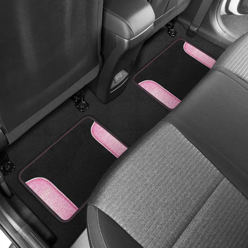Vista 6 de Alfombrillas de piso delanteras y traseras con purpurina brillante de 4 piezas - Rosa