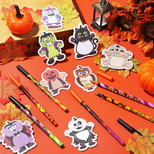 Vista 3 de Pajean 960 Sheets Halloween Sticky Notes Set 48 Pcs Pumpkin Owl Funny Ballpoint Pens with 48 Pad Sticky Notepad for Halloween Party Favor Gift